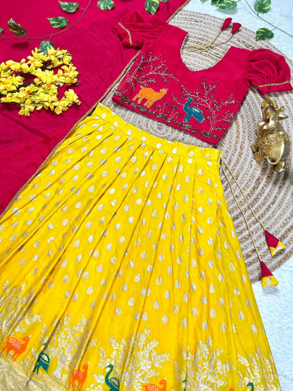Yellow Pure Chinnon Silk Kids Girl&