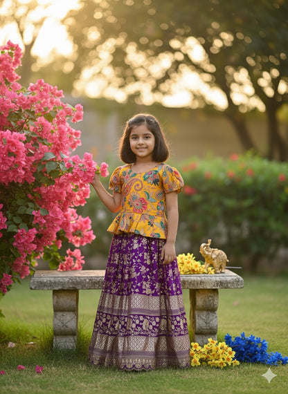 Lavender Pure Golden Zari Silk Kids Girl&