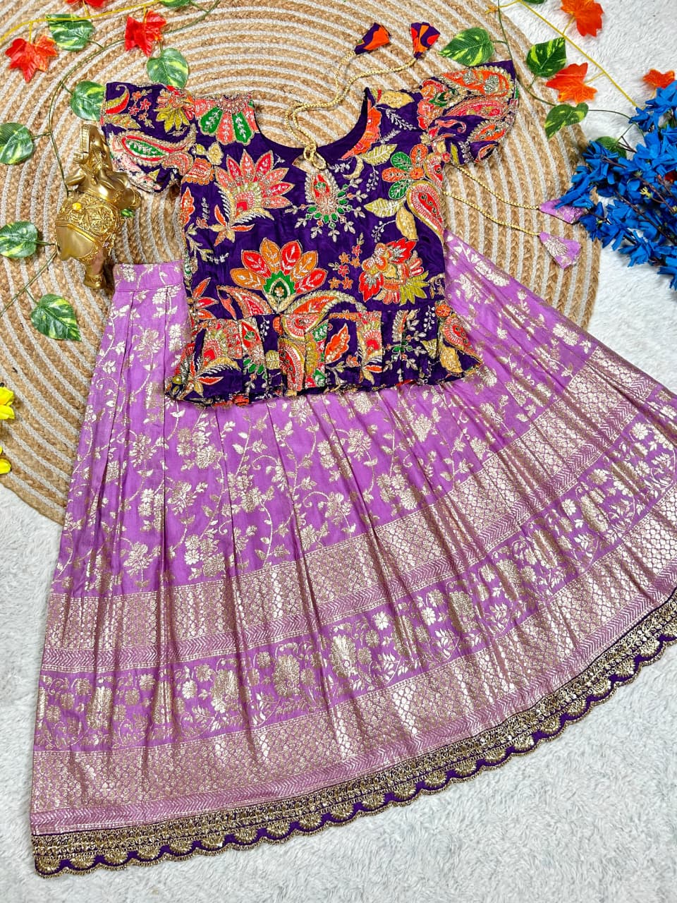 Pink Pure Golden Zari Silk Kids Girl&