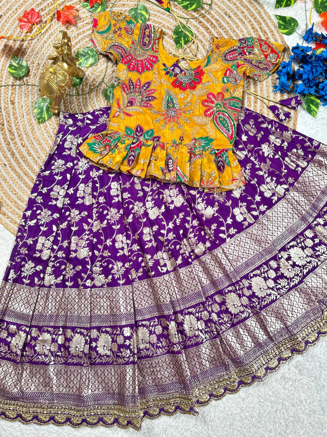 Lavender Pure Golden Zari Silk Kids Girl&