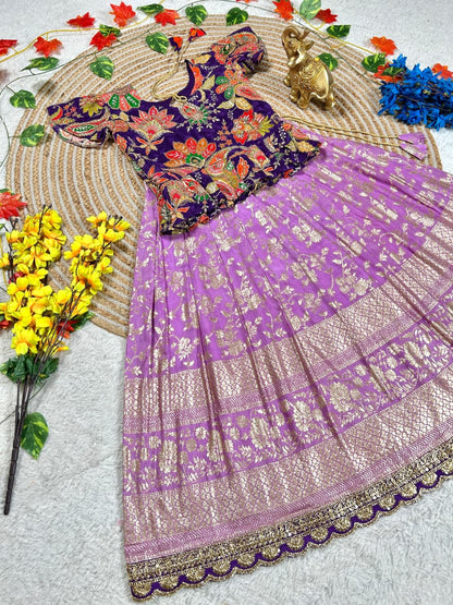 Pink Pure Golden Zari Silk Kids Girl&