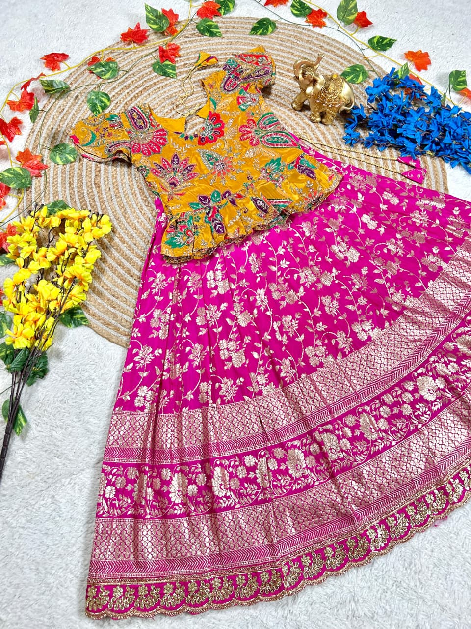 Pink Pure Golden Zari Silk Kids Girl&