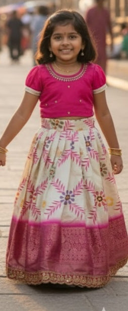Pink Pure Silk Coconut Kids Girl's Lehenga Choli