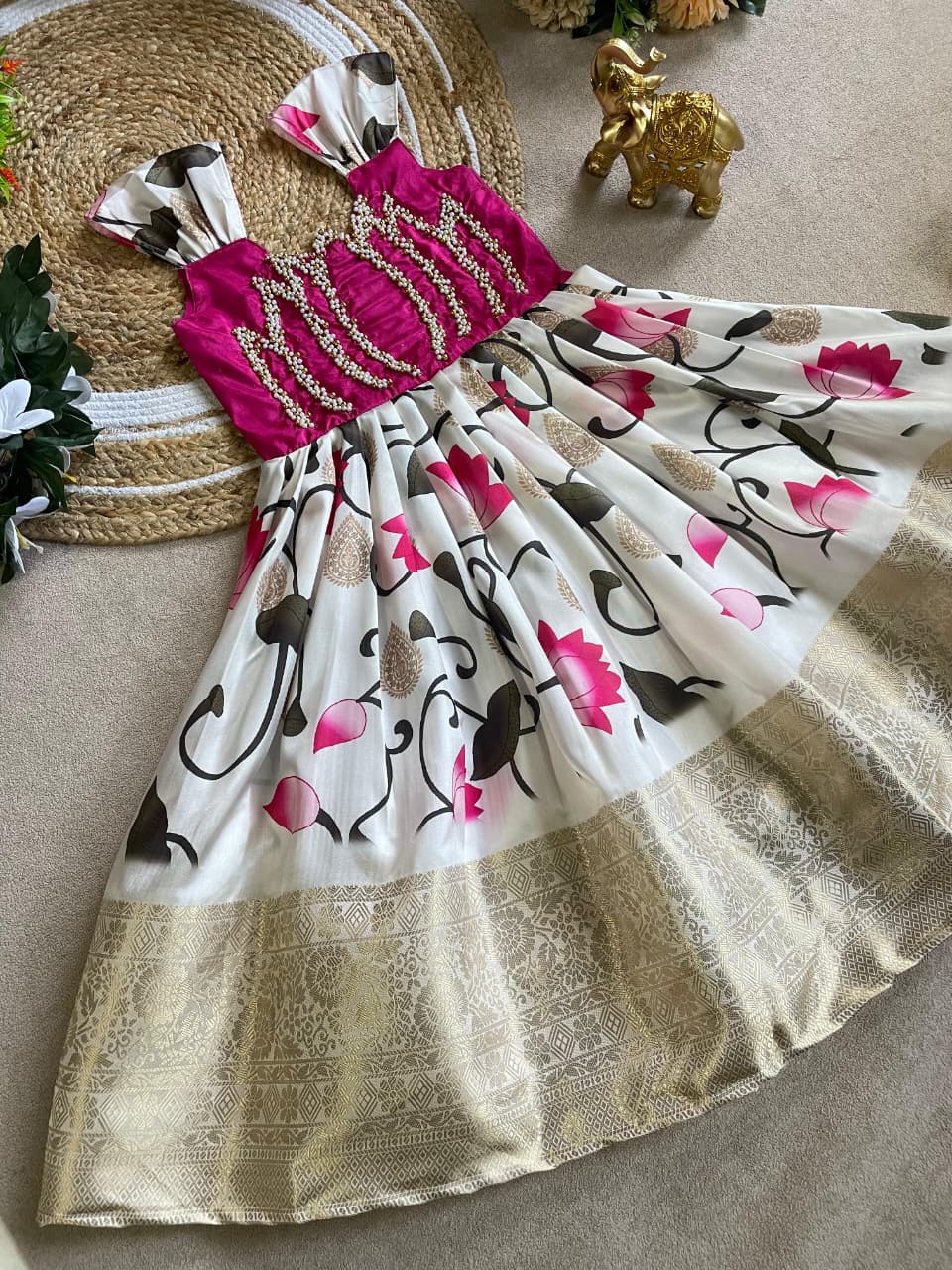 Cream Pure Silk Kids Girl's Lehenga Choli