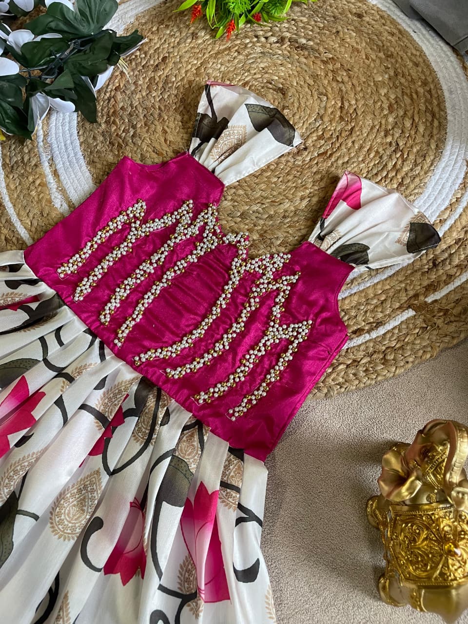 Cream Pure Silk Kids Girl's Lehenga Choli