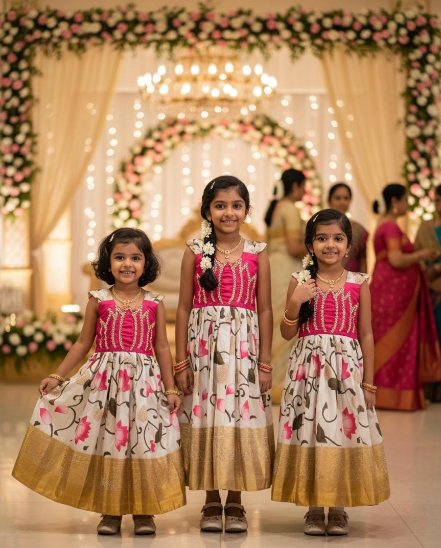 Cream Pure Silk Kids Girl's Lehenga Choli