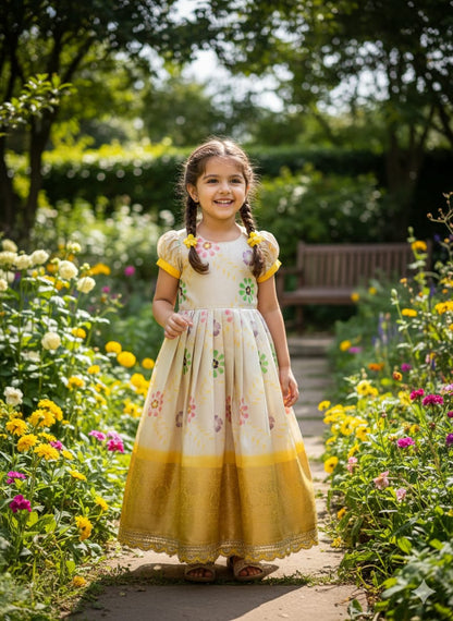 Yellow Pure Silky Sartin Silk Kids Girl&