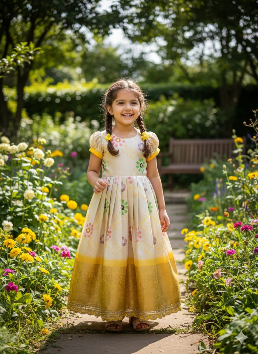 Yellow Pure Silky Sartin Silk Kids Girl's Lehenga Choli