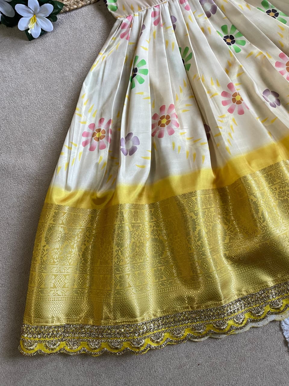Yellow Pure Silky Sartin Silk Kids Girl's Lehenga Choli