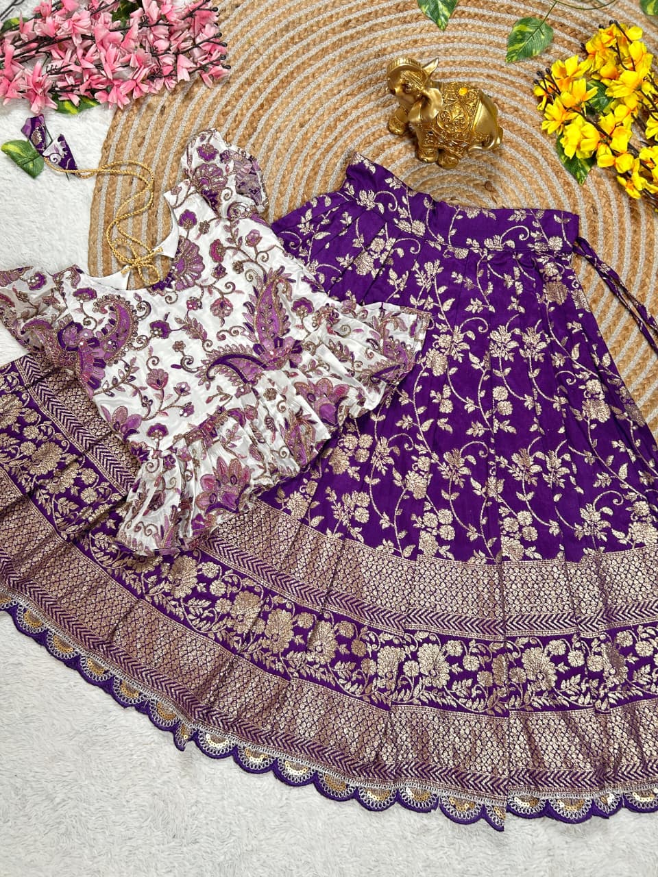 Lavender Pure Natural Crepe Silk Kids Girl's Lehenga Choli