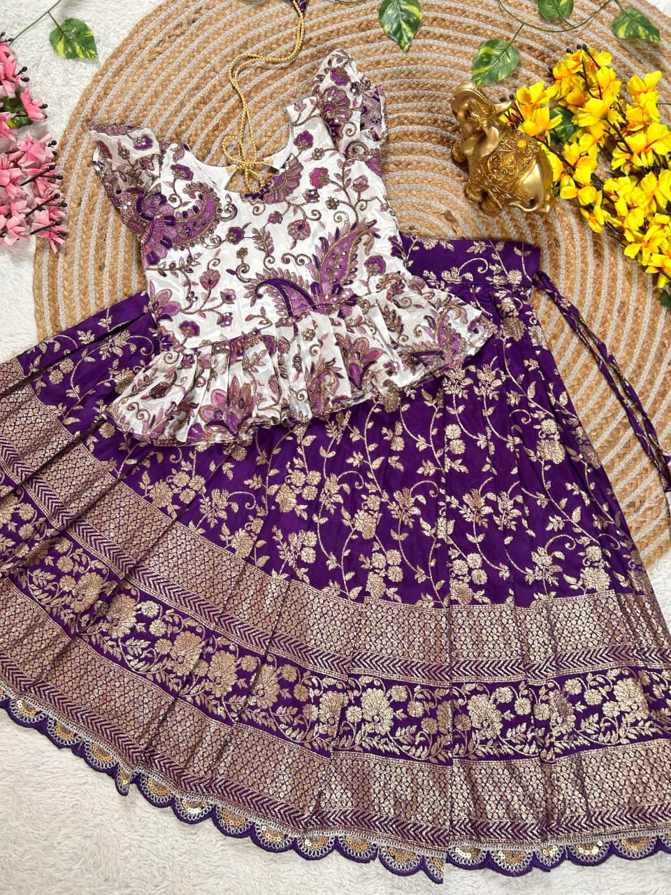 Lavender Pure Natural Crepe Silk Kids Girl's Lehenga Choli