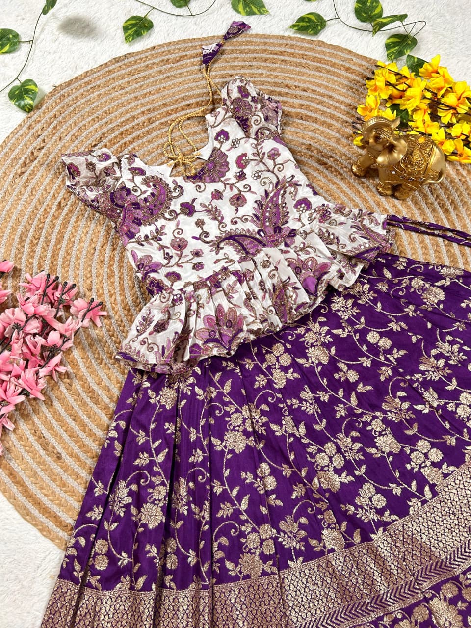 Lavender Pure Natural Crepe Silk Kids Girl's Lehenga Choli