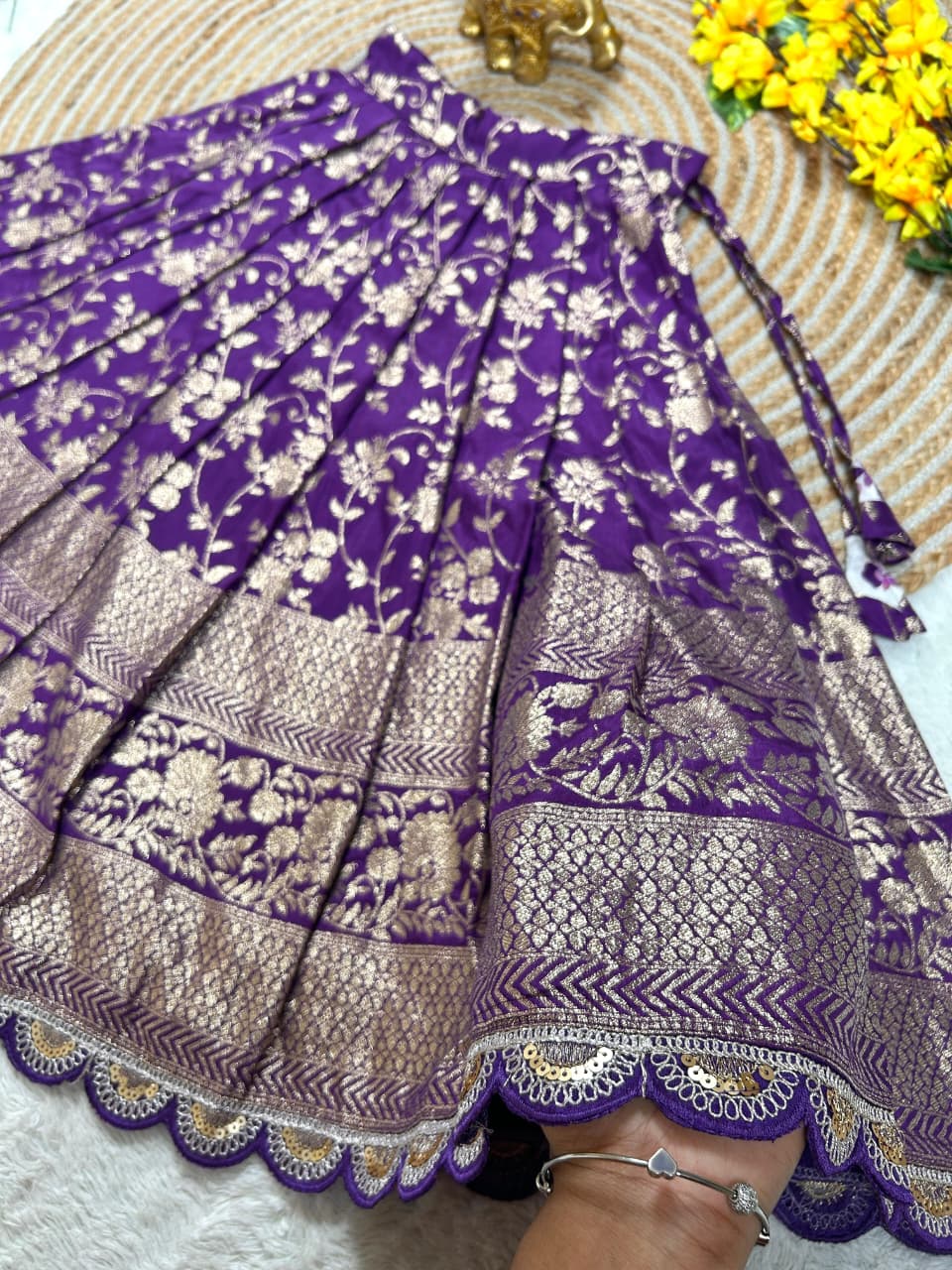 Lavender Pure Natural Crepe Silk Kids Girl's Lehenga Choli
