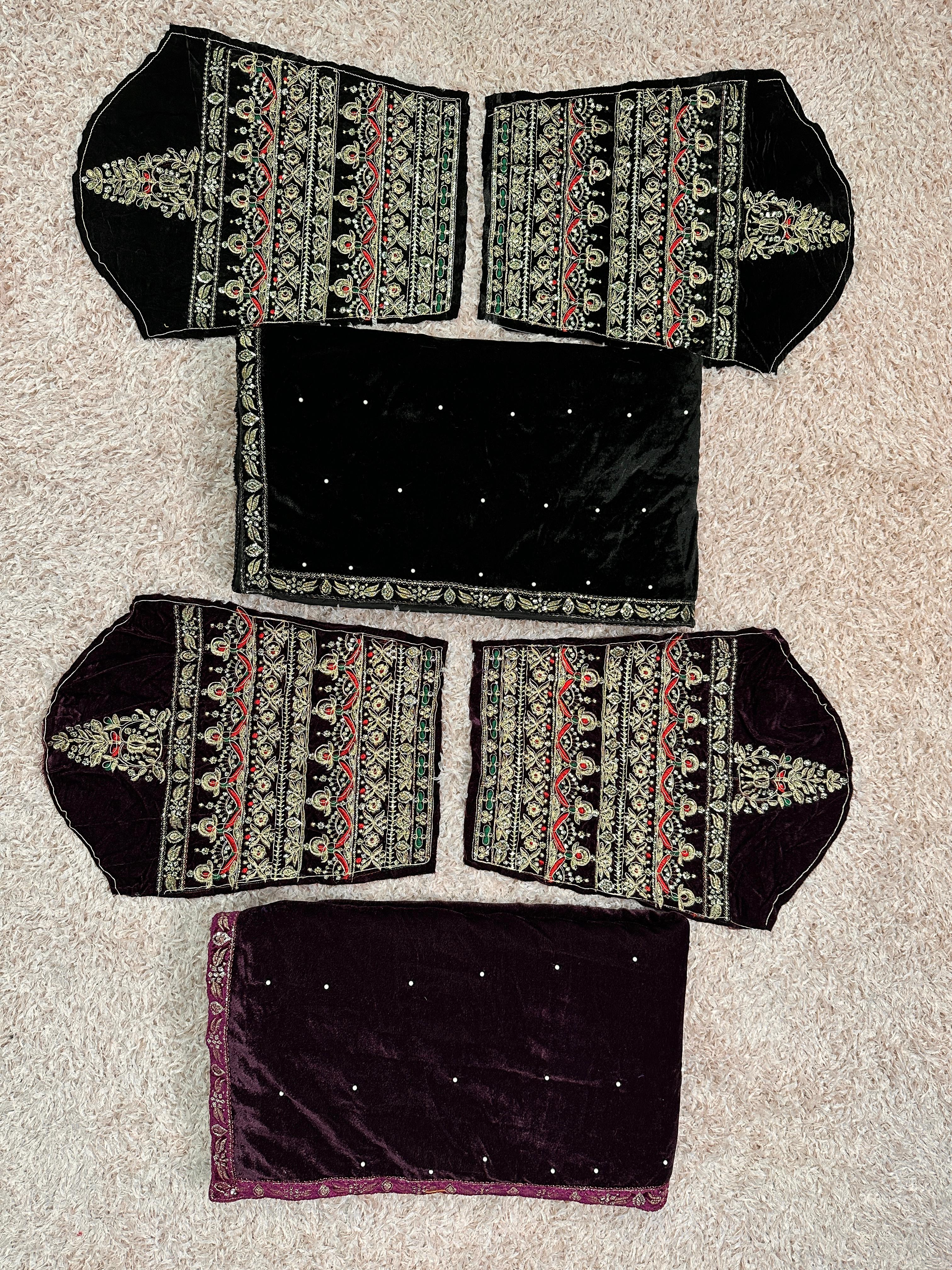 Black Pure 9000 Velvet With Embroidery Work Velvet Saree