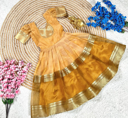 Yellow Pure Mysore Tissue Silk Kids Girl&