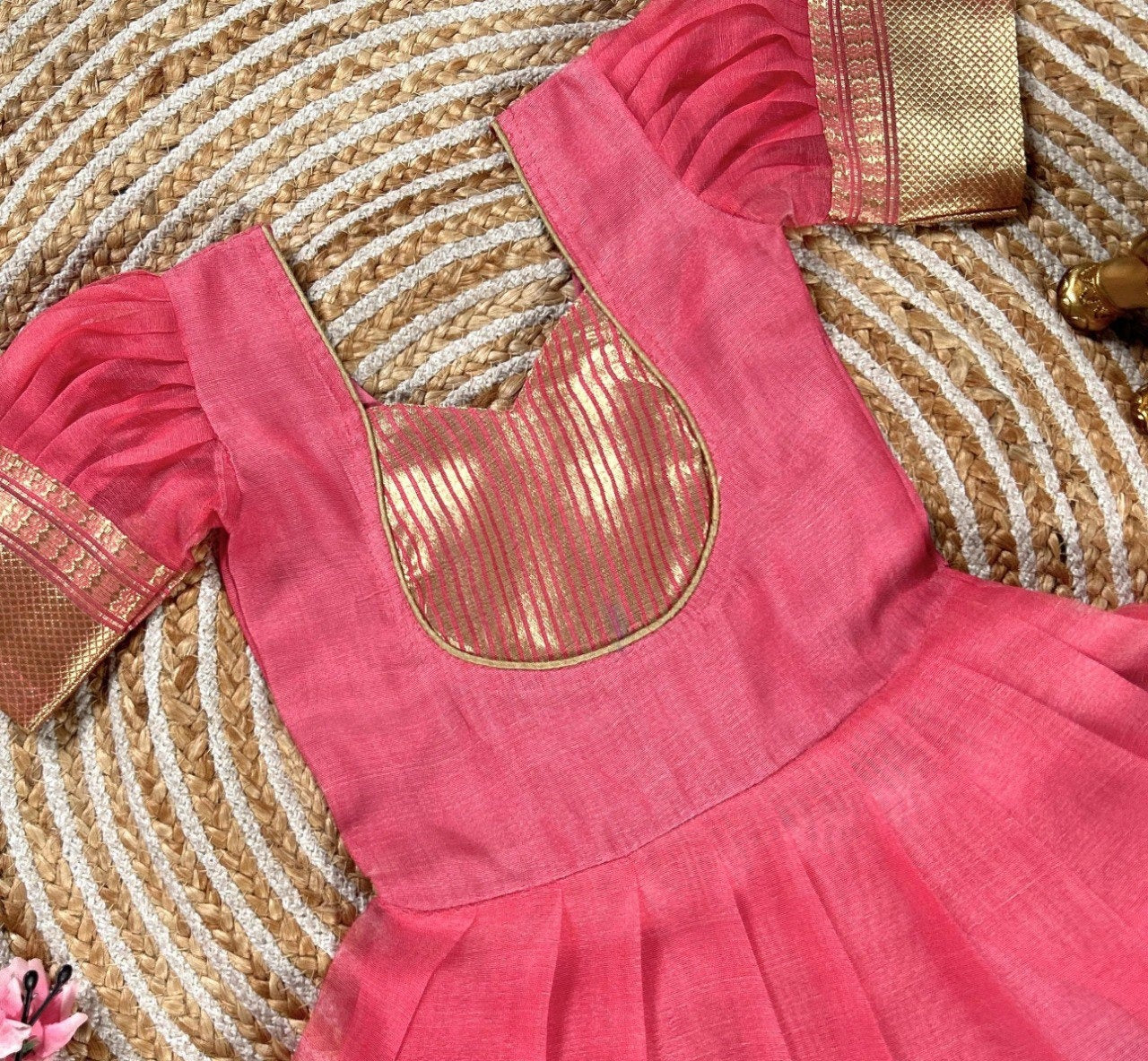 Pink Pure Mysore Tissue Silk Kids Girl's Lehenga Choli