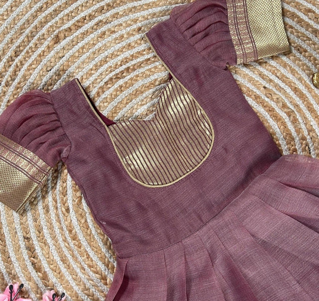 Brown Pure Mysore Tissue Silk Kids Girl's Lehenga Choli