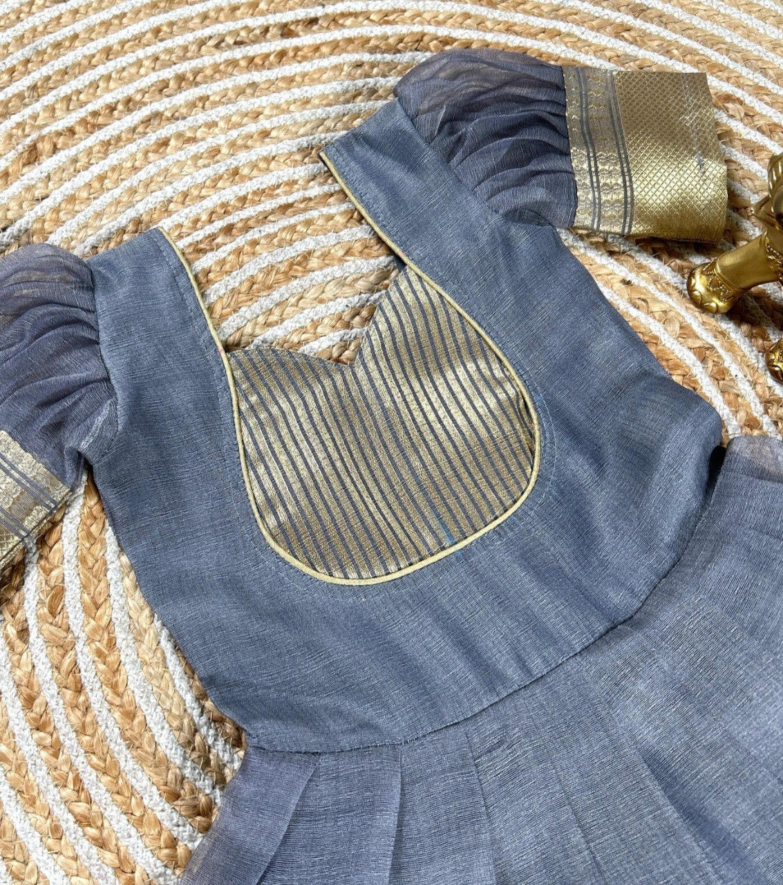 Grey Pure Mysore Tissue Silk Kids Girl's Lehenga Choli