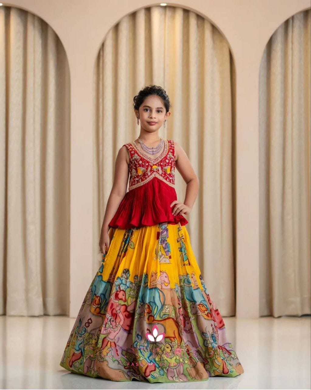 Multicolour Pure Faux Georgette Kids Girl's Lehenga Choli