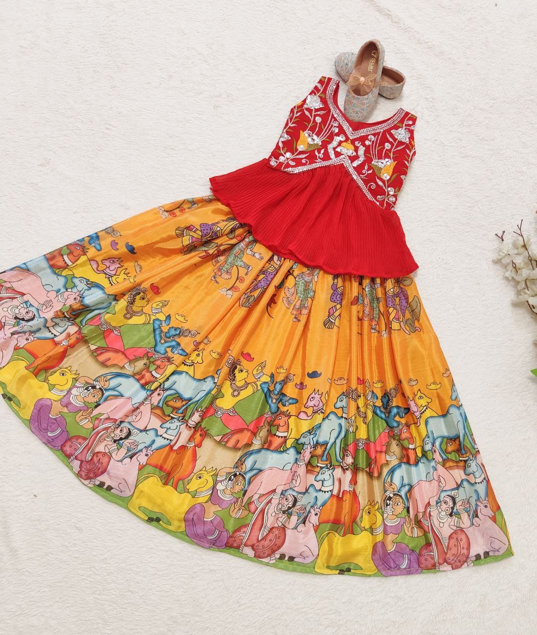 Multicolour Pure Faux Georgette Kids Girl's Lehenga Choli