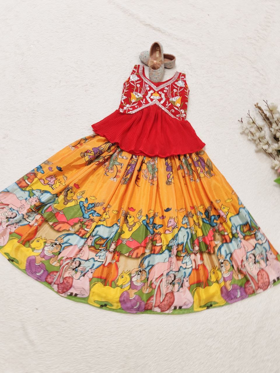 Multicolour Pure Faux Georgette Kids Girl's Lehenga Choli