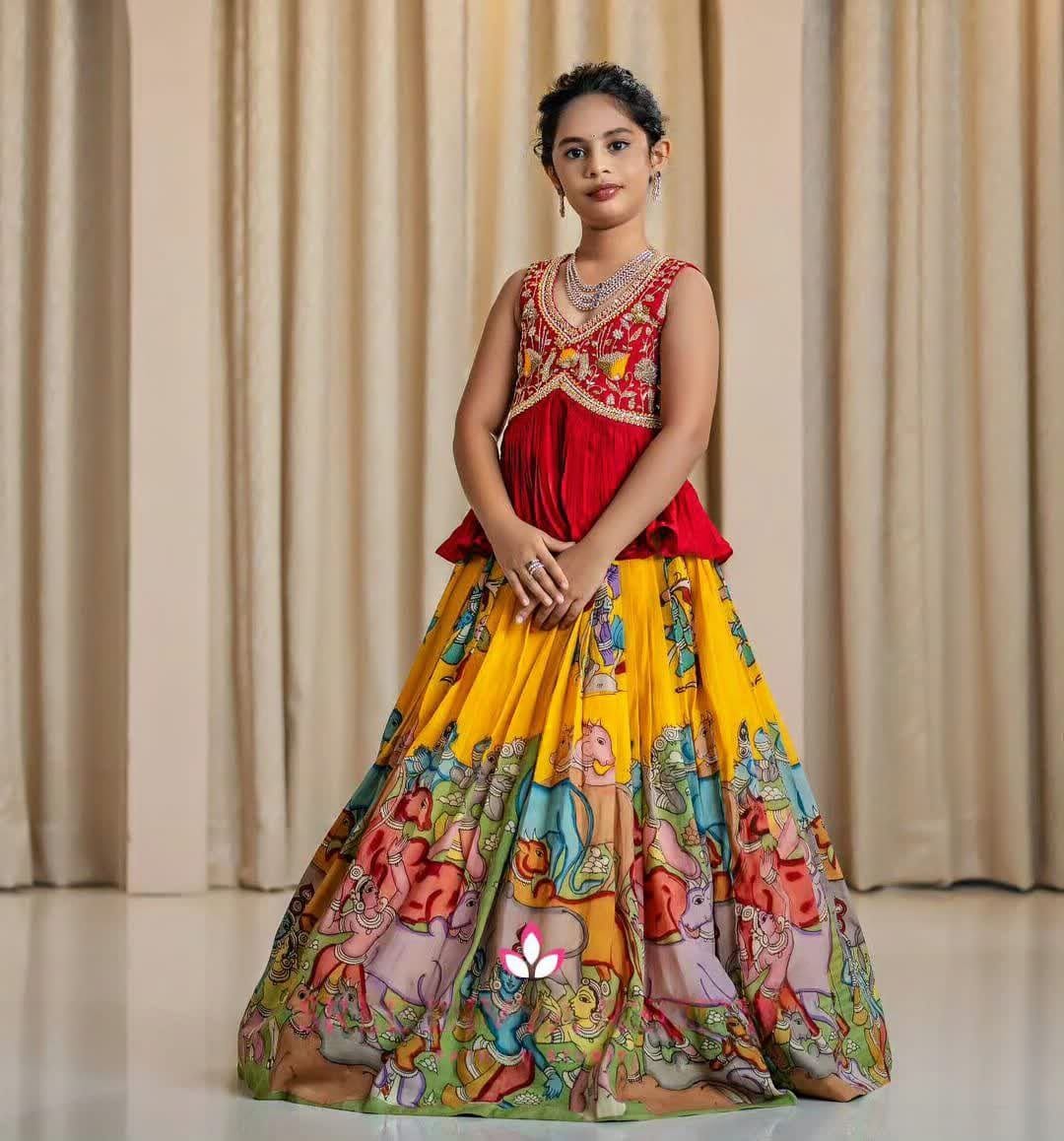 Multicolour Pure Faux Georgette Kids Girl's Lehenga Choli