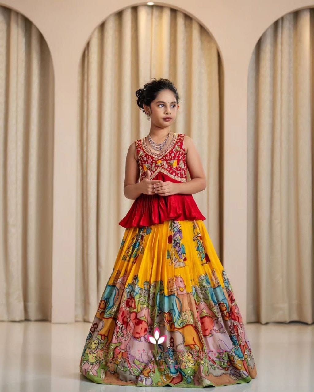 Multicolour Pure Faux Georgette Kids Girl's Lehenga Choli