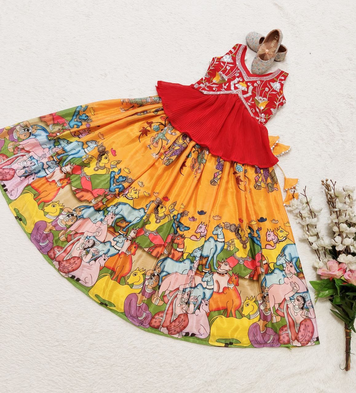 Multicolour Pure Faux Georgette Kids Girl's Lehenga Choli