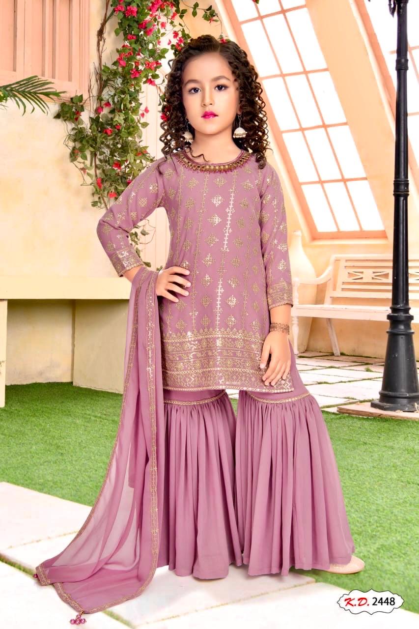 Baby Pink Pure Faux Georgette Kids Girl's Lehenga Choli