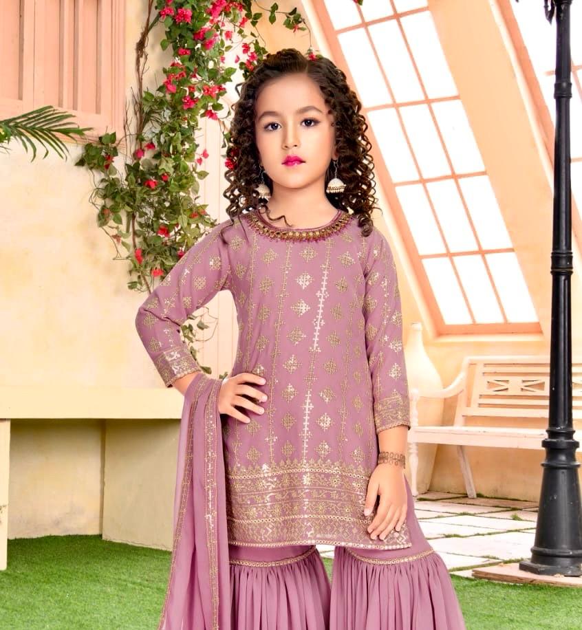 Baby Pink Pure Faux Georgette Kids Girl's Lehenga Choli