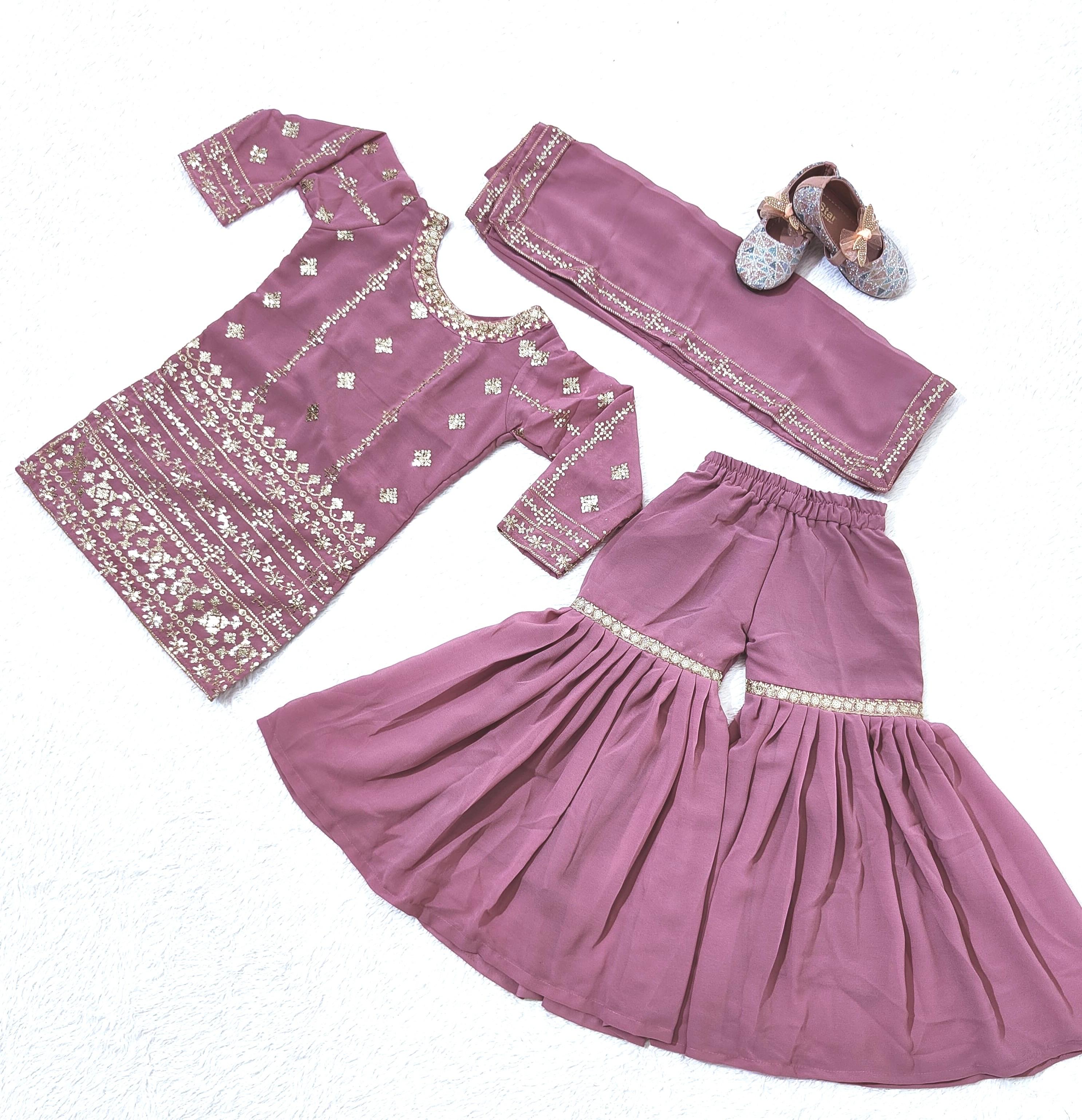 Baby Pink Pure Faux Georgette Kids Girl's Lehenga Choli