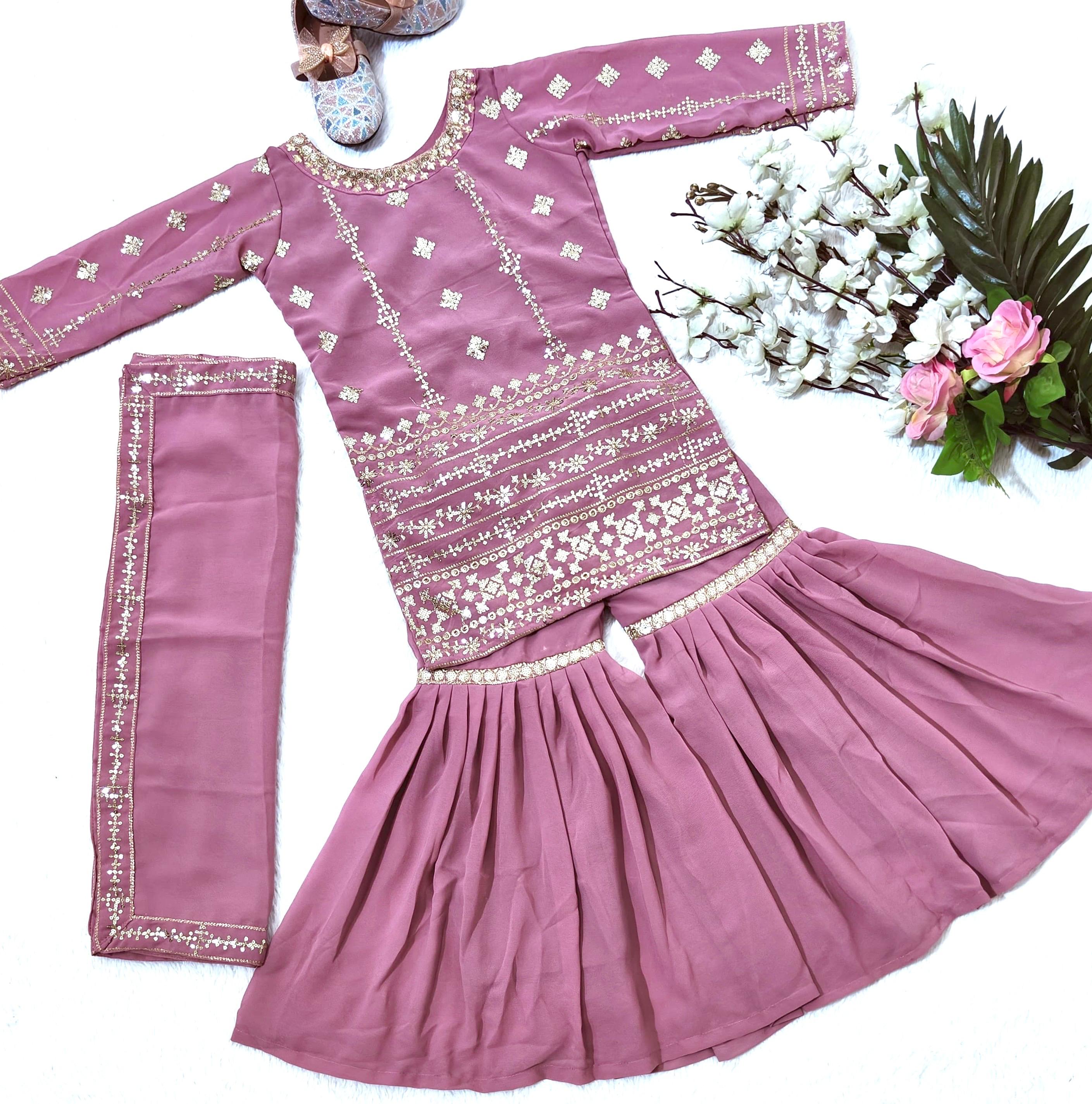 Baby Pink Pure Faux Georgette Kids Girl's Lehenga Choli