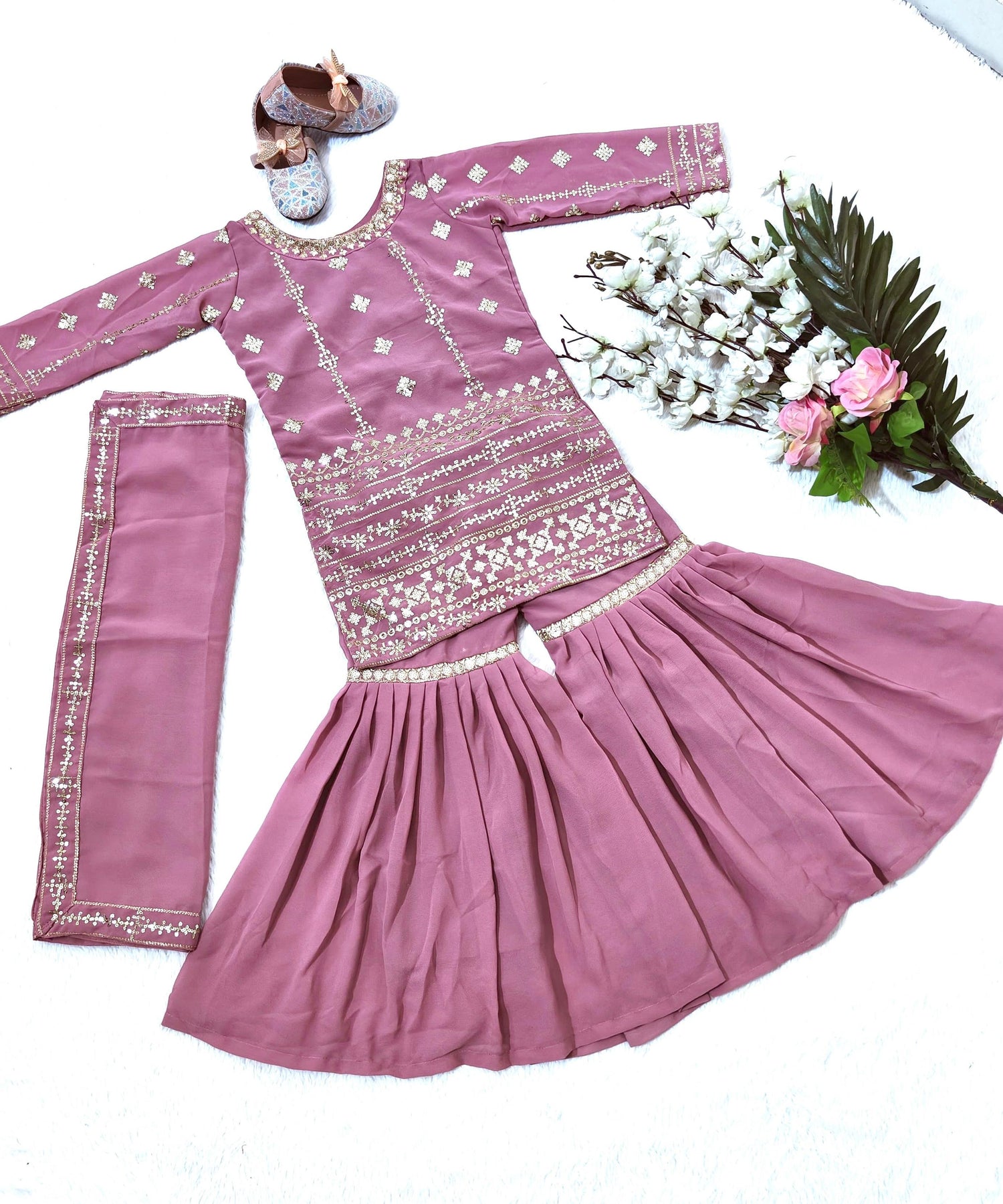 Baby Pink Pure Faux Georgette Kids Girl&