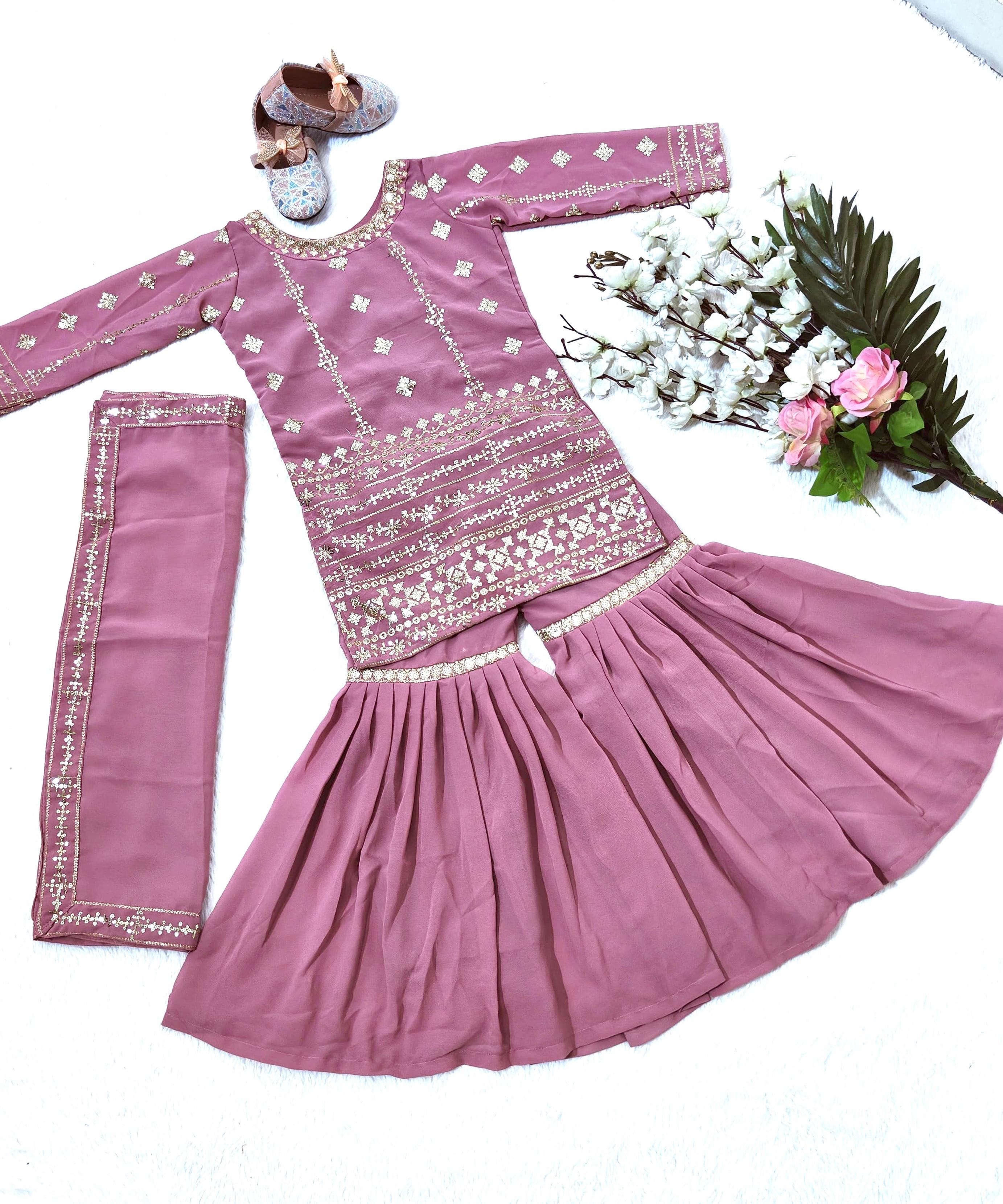 Baby Pink Pure Faux Georgette Kids Girl's Lehenga Choli