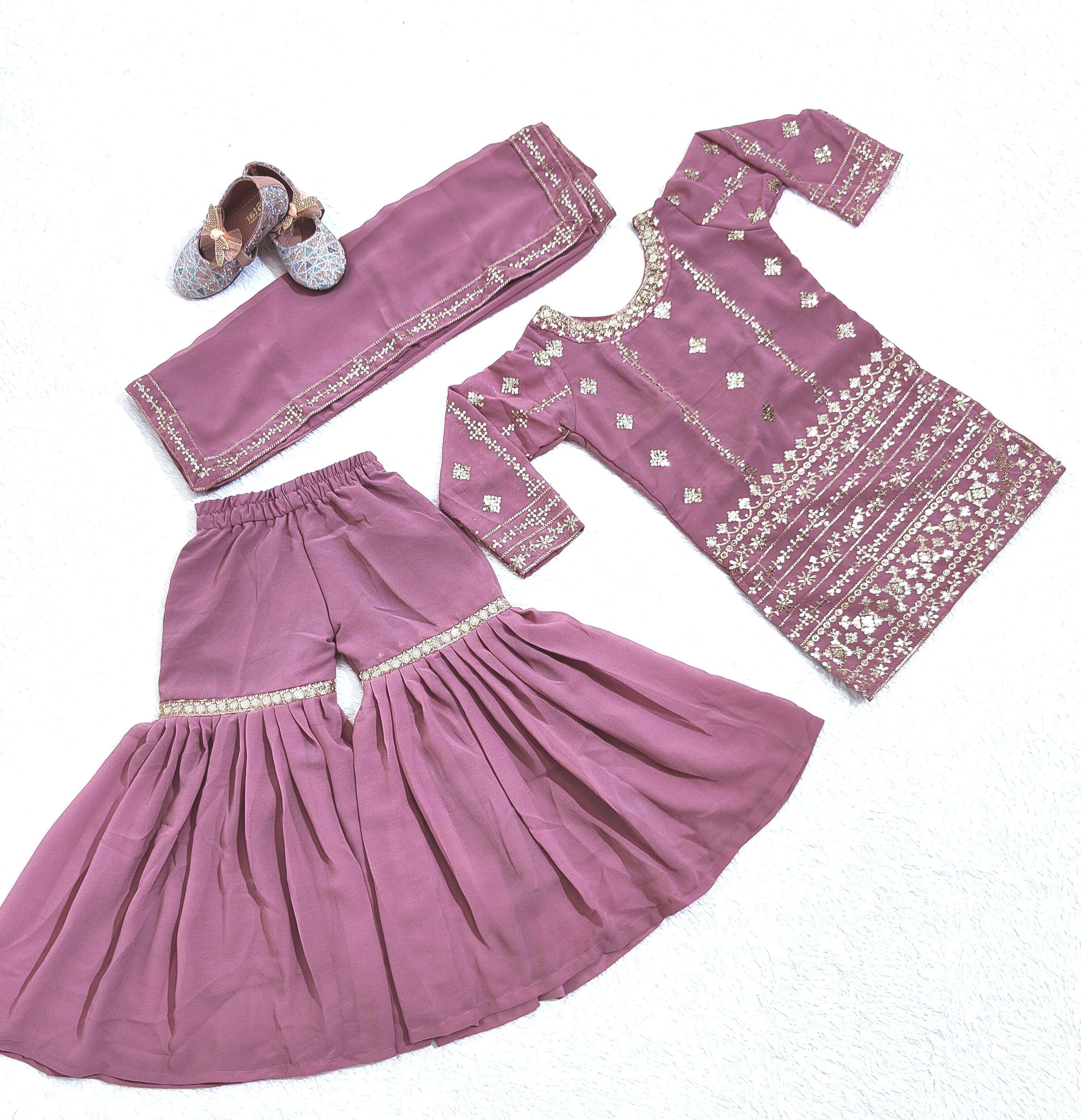 Baby Pink Pure Faux Georgette Kids Girl's Lehenga Choli