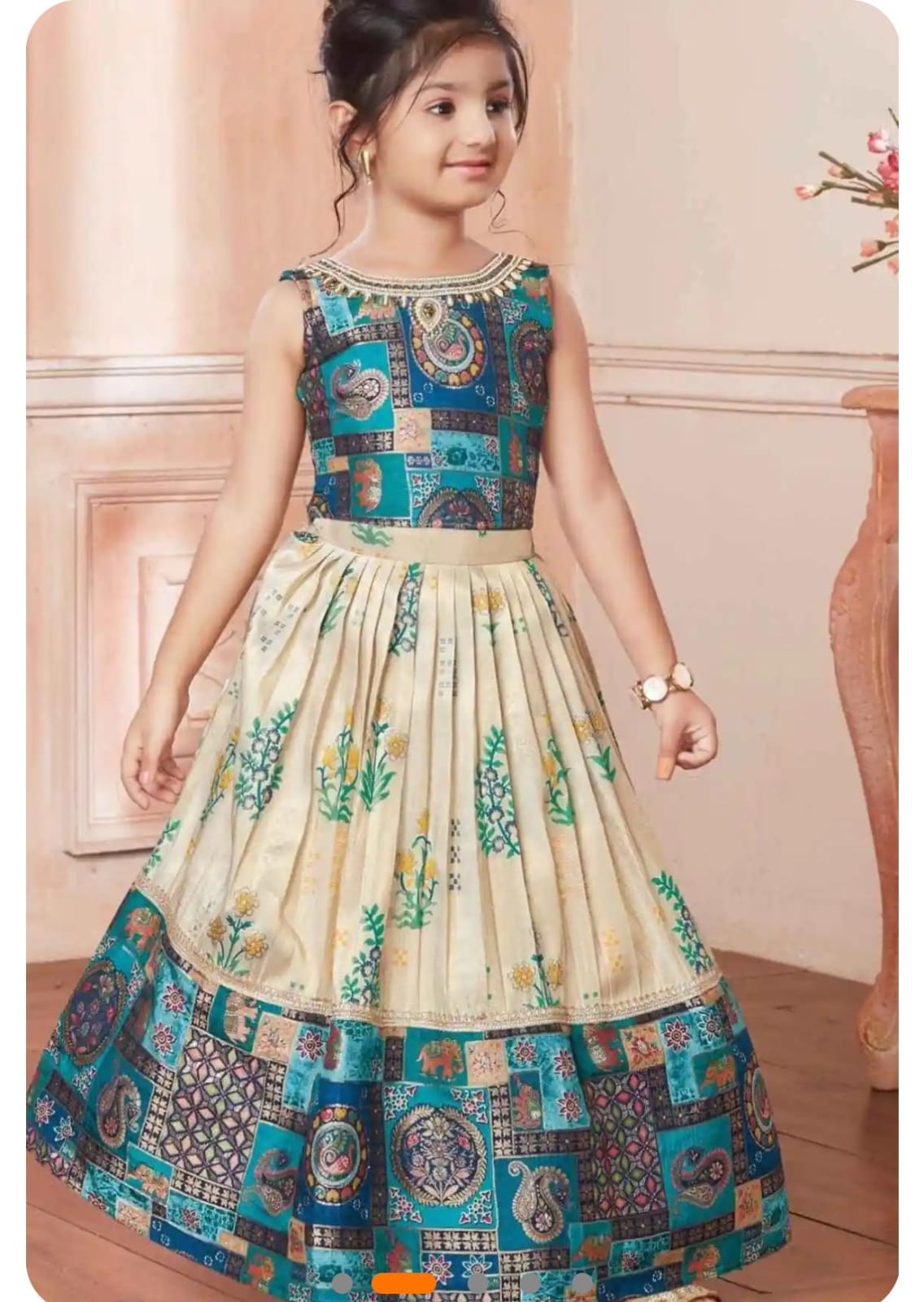 Cream Pure Faux Georgette Kids Girl's Lehenga Choli