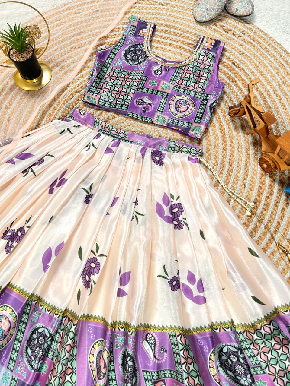 Cream Pure Faux Georgette Kids Girl&