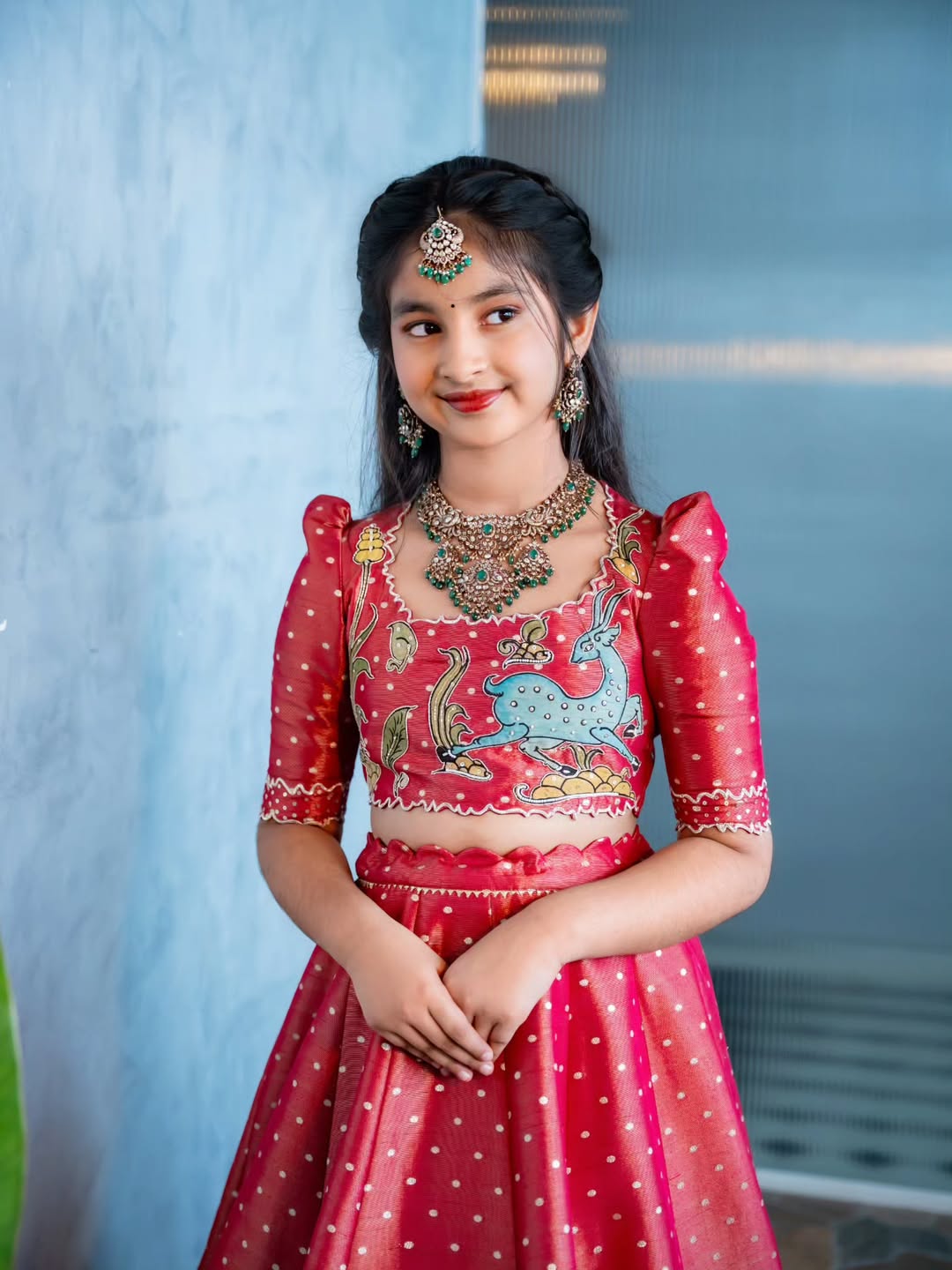 Red Pure Heavy Cotton Kids Girl's Lehenga Choli