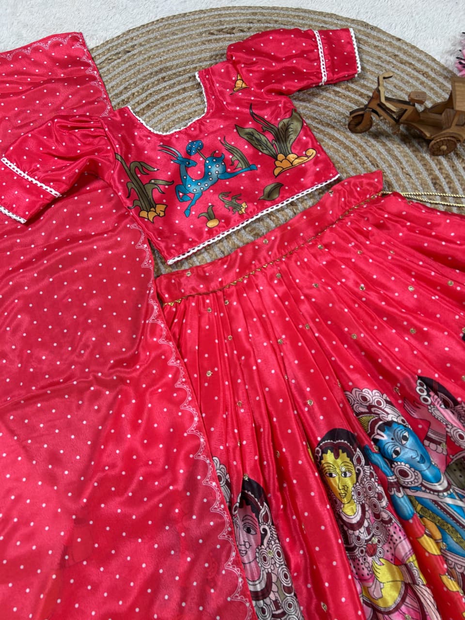 Red Pure Heavy Cotton Kids Girl's Lehenga Choli