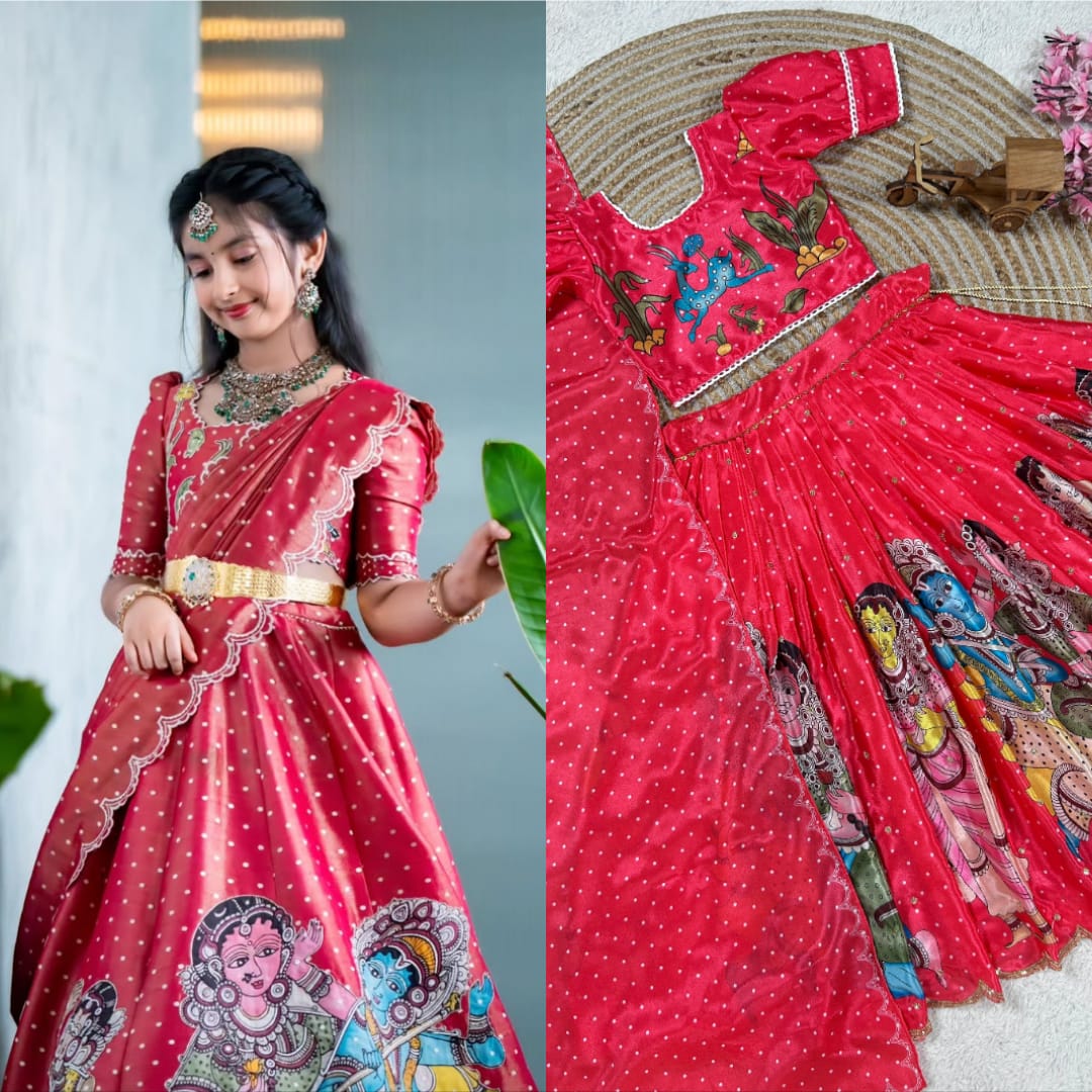 Red Pure Heavy Cotton Kids Girl's Lehenga Choli