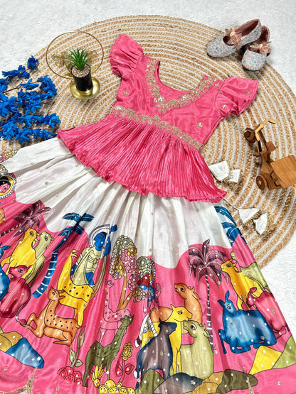 Pink Pure Heavy Chinnon Silk Kids Girl&