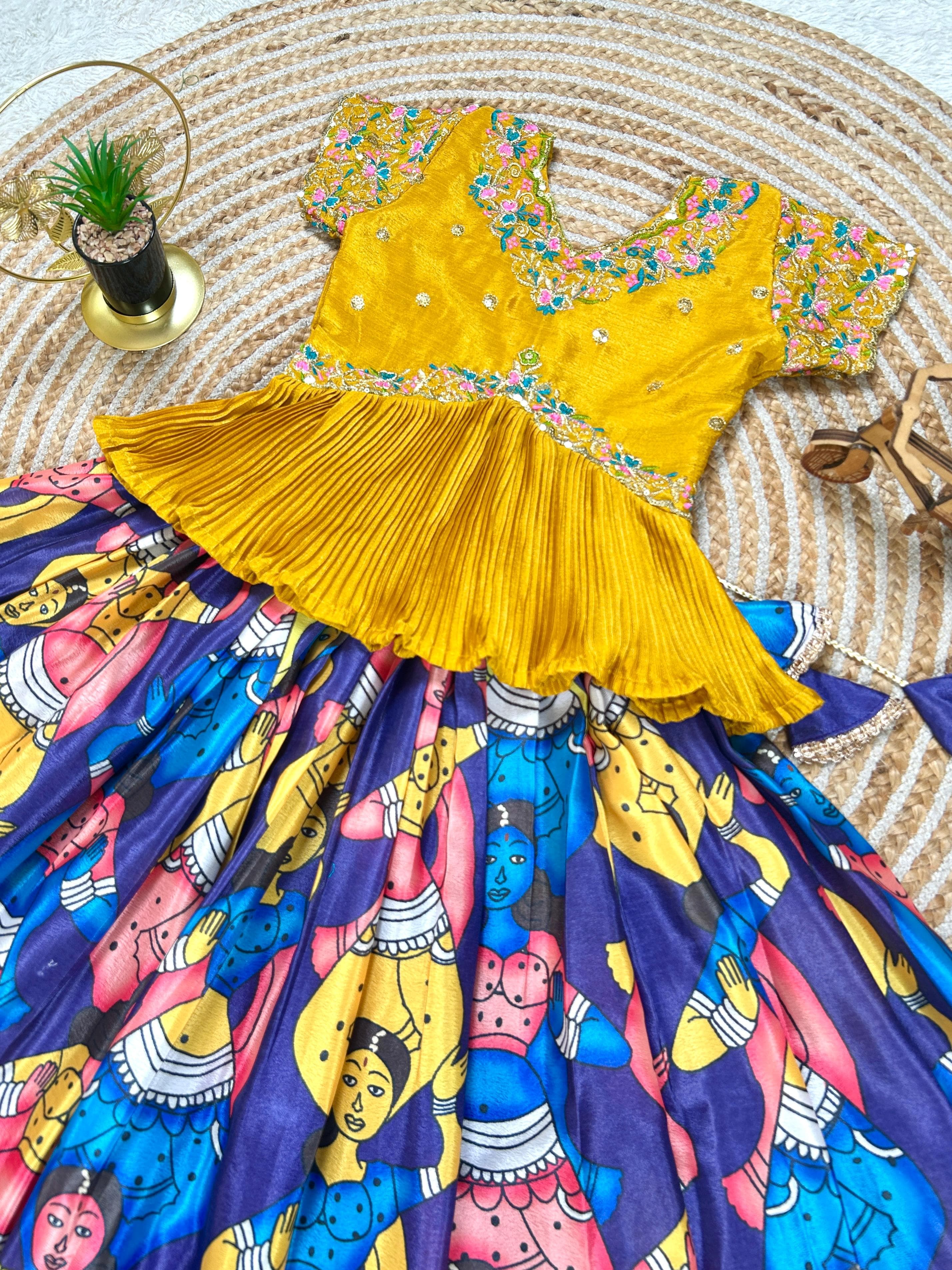 Blue Pure Heavy Chinnon Silk Kids Girl's Lehenga Choli