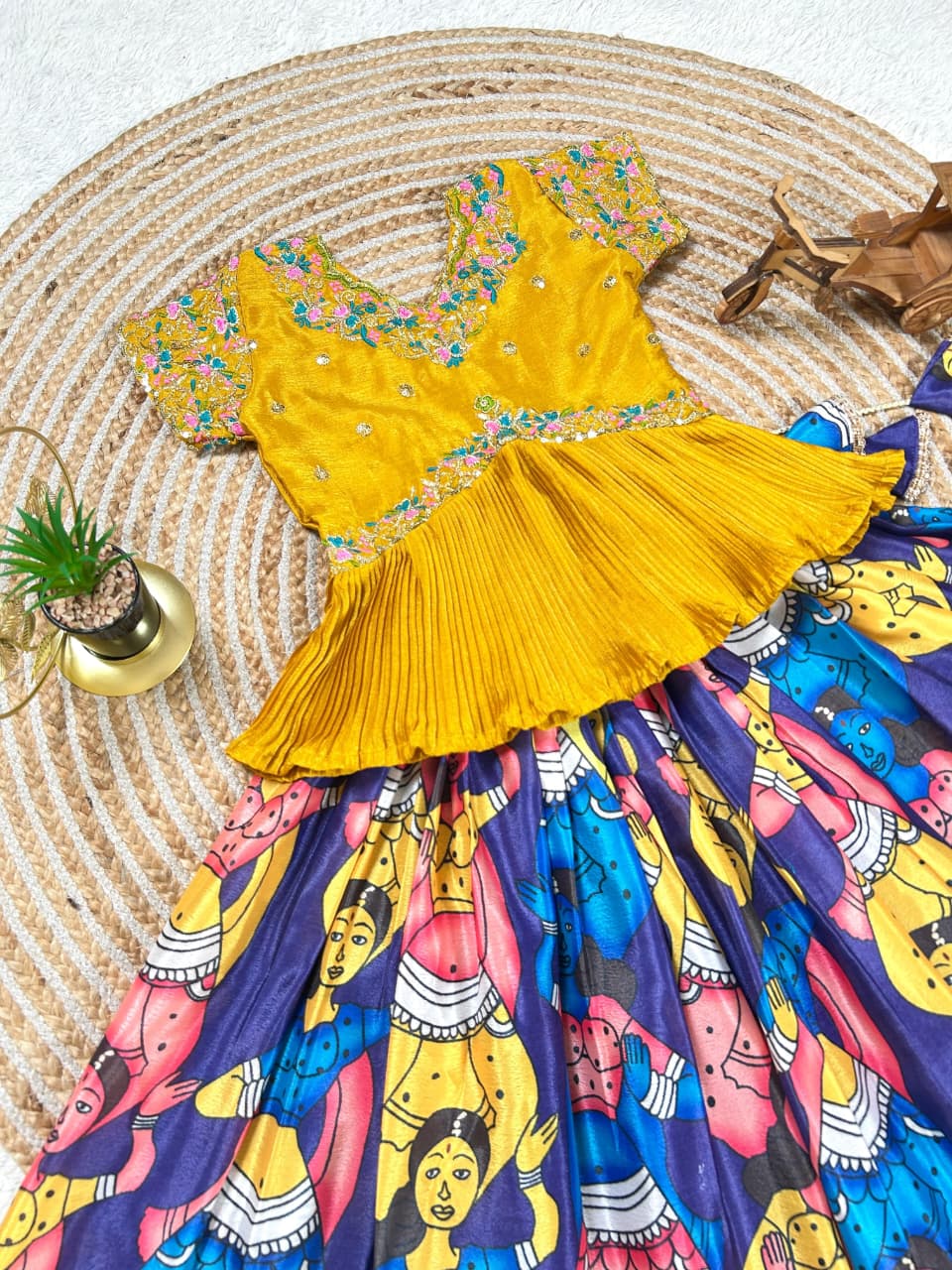 Blue Pure Heavy Chinnon Silk Kids Girl's Lehenga Choli