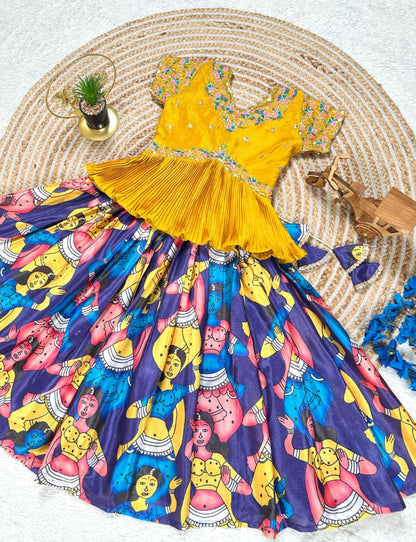 Blue Pure Heavy Chinnon Silk Kids Girl&