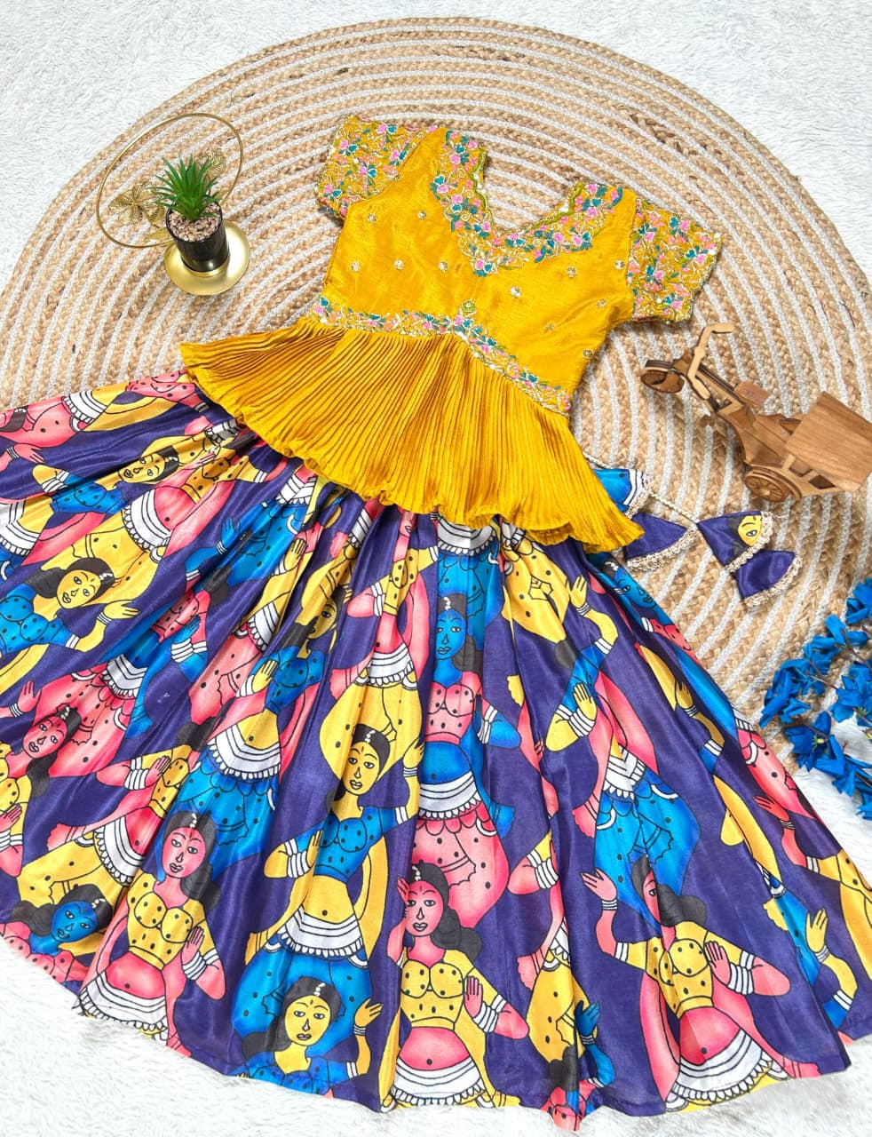 Blue Pure Heavy Chinnon Silk Kids Girl's Lehenga Choli