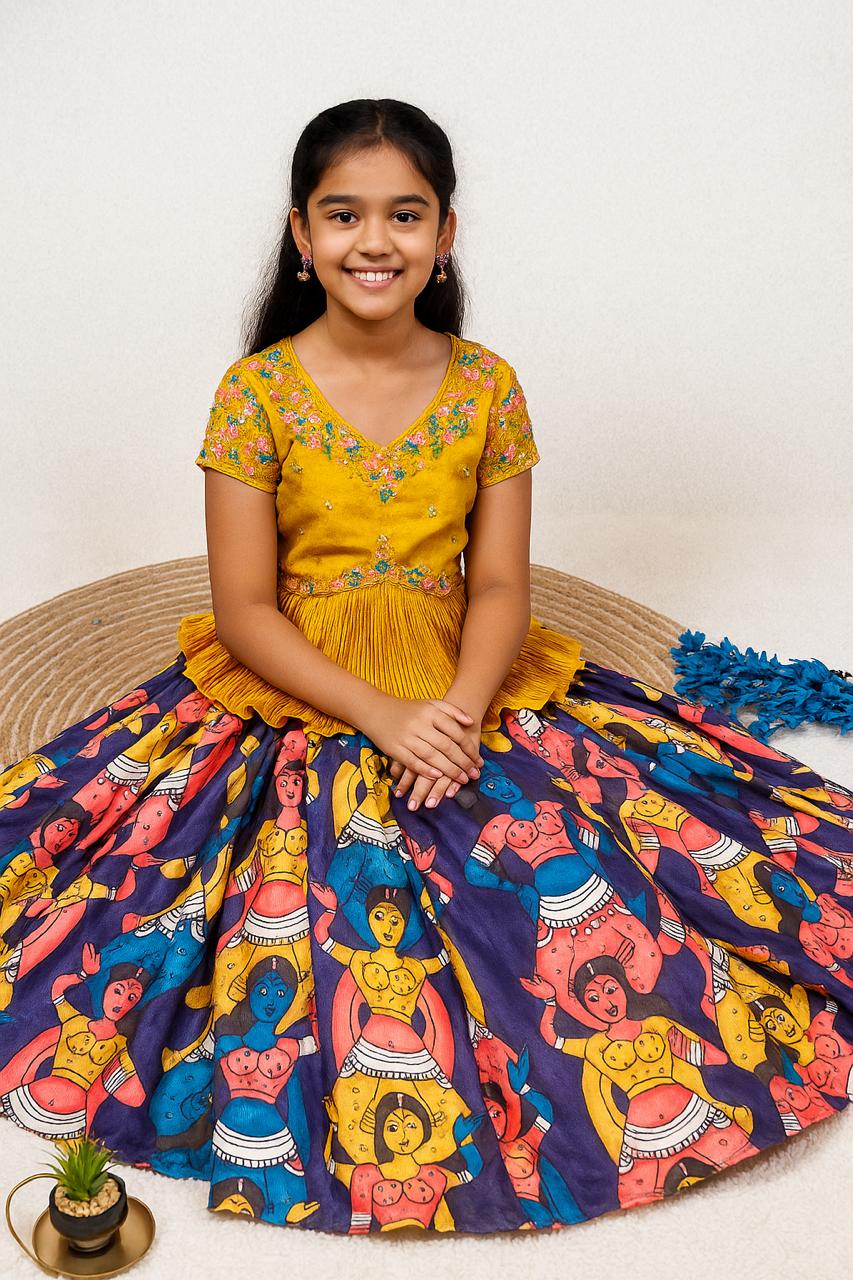 Blue Pure Heavy Chinnon Silk Kids Girl's Lehenga Choli