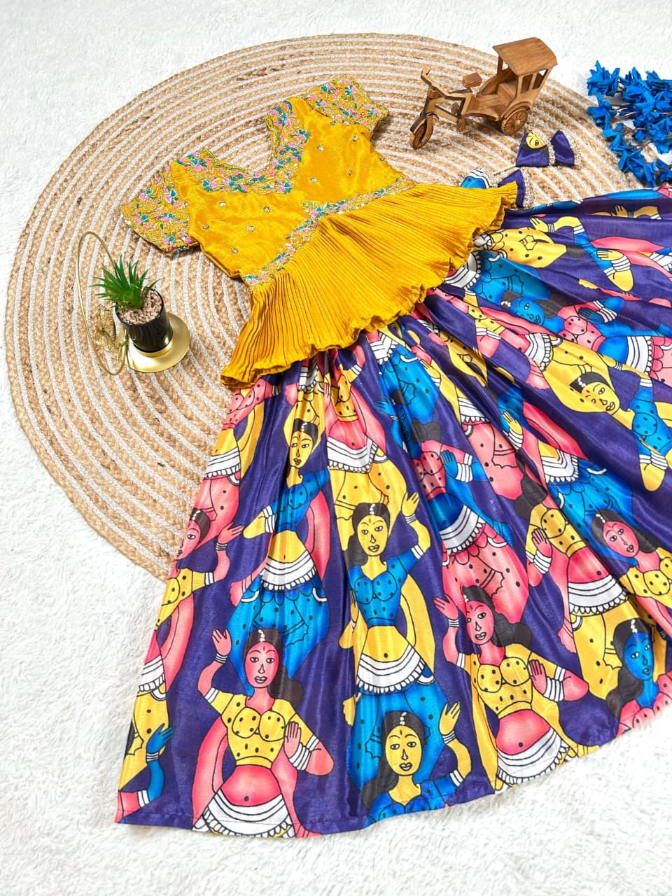 Blue Pure Heavy Chinnon Silk Kids Girl's Lehenga Choli