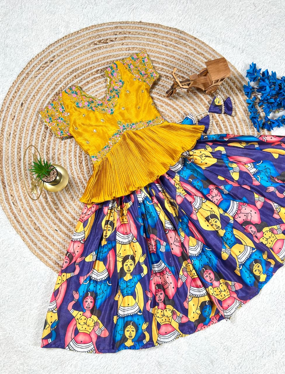 Blue Pure Heavy Chinnon Silk Kids Girl's Lehenga Choli