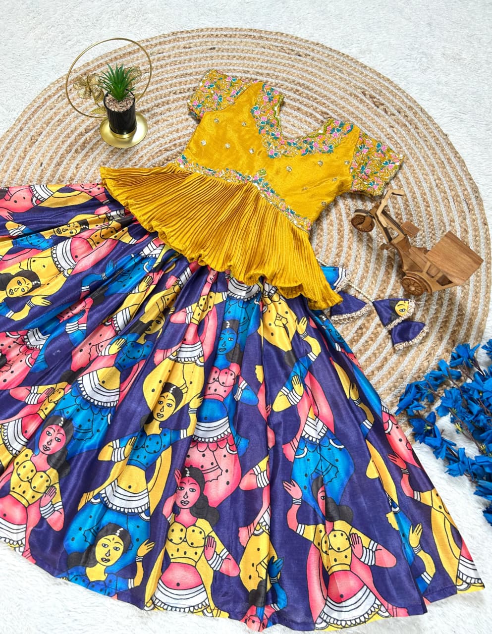 Blue Pure Heavy Chinnon Silk Kids Girl's Lehenga Choli