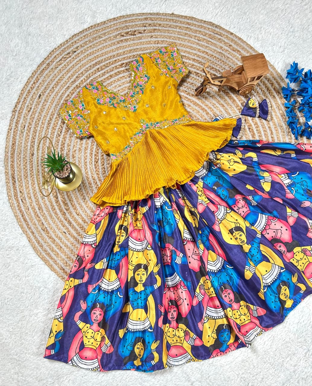 Blue Pure Heavy Chinnon Silk Kids Girl's Lehenga Choli